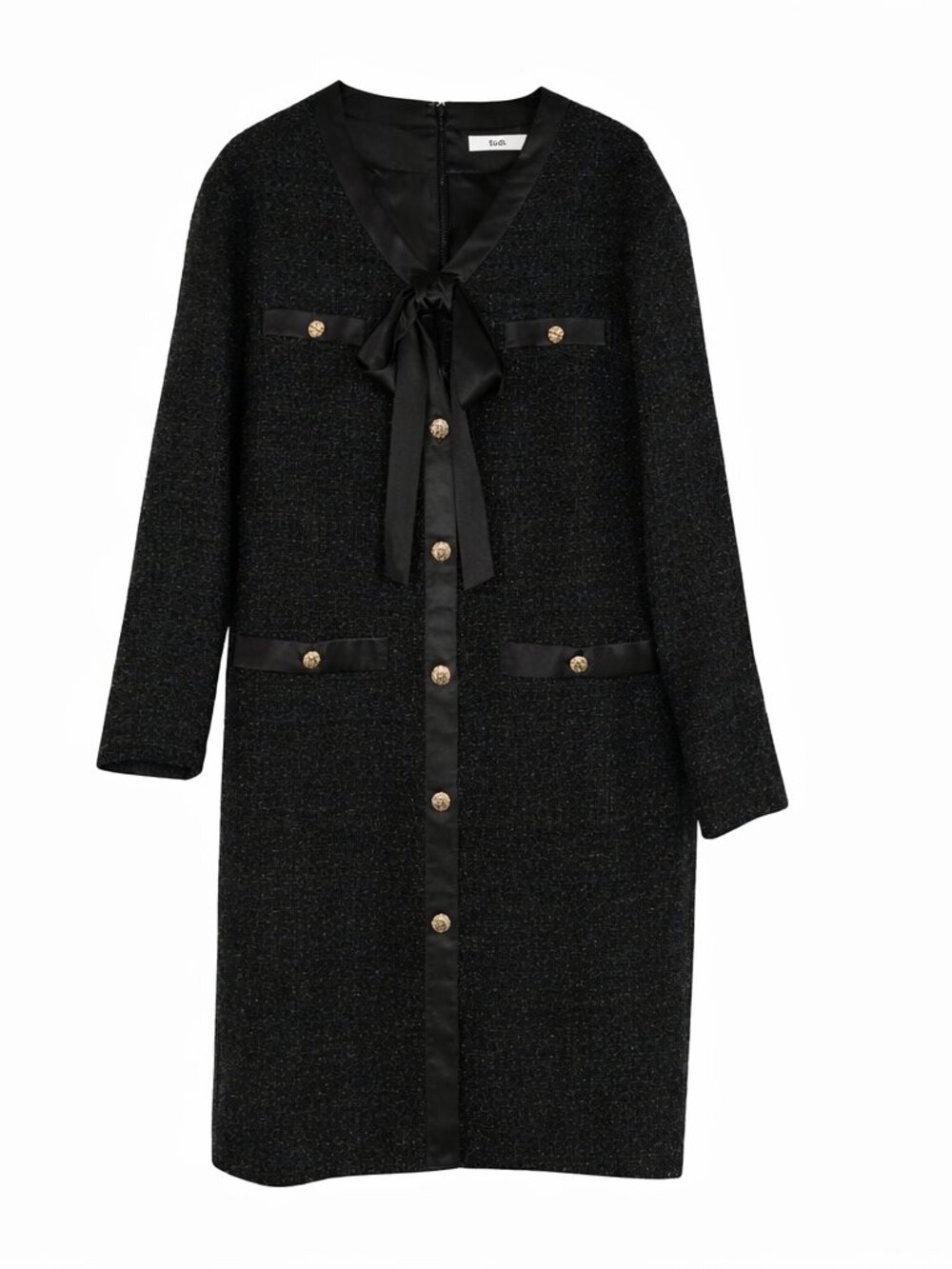Elegant Black Tweed Dress with Subtle Gold Thread – b+ab (Size S, Oversized Fit)